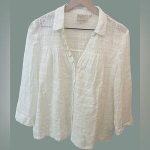 Vanessa Virginia Anthropologie Ivory Cotton Cottagecore Gauzy Button Up Blouse 8